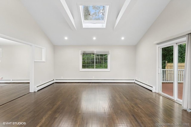 6 Kingsbury Rd, Norwalk, CT 06851 - unfurnished room featuring lofted ceiling, plenty of natural light, wood finished floors, baseboard heating, and a baseboard radiator
