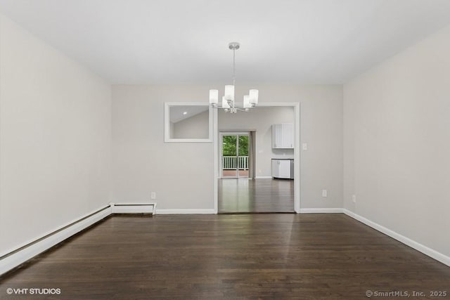 6 Kingsbury Rd, Norwalk, CT 06851 - unfurnished dining area with baseboard heating, a chandelier, and wood finished floors