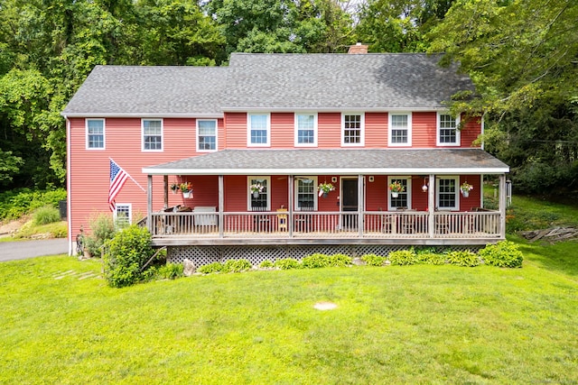 26 Skyview Ter, Bristol, CT 06010 - view of front of house with a porch, a front yard, a chimney, and roof with shingles