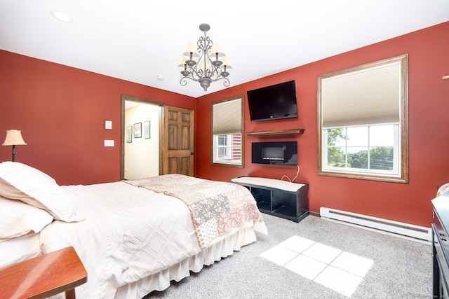 26 Skyview Ter, Bristol, CT 06010 - bedroom with a baseboard radiator, a chandelier, and carpet floors