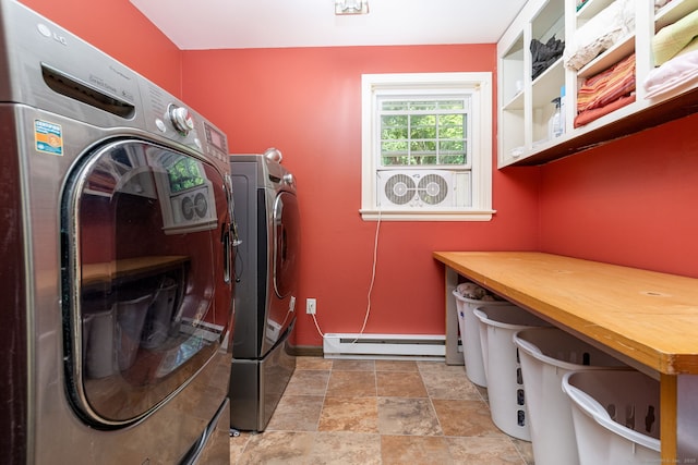 26 Skyview Ter, Bristol, CT 06010 - laundry area featuring a baseboard radiator, separate washer and dryer, and light stone finish floors