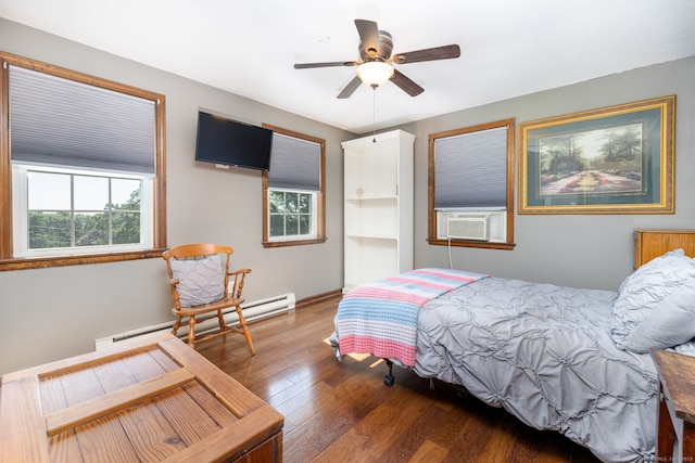 26 Skyview Ter, Bristol, CT 06010 - bedroom featuring a baseboard heating unit, multiple windows, wood finished floors, and cooling unit