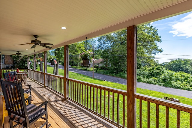 26 Skyview Ter, Bristol, CT 06010 - wooden porch featuring a ceiling fan and a lawn