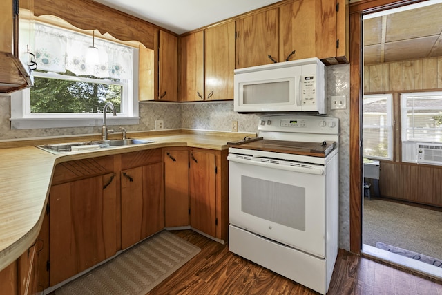 15 Denis Dr, Thompson, CT 06255 - kitchen featuring white appliances, dark wood-type flooring, and brown cabinets