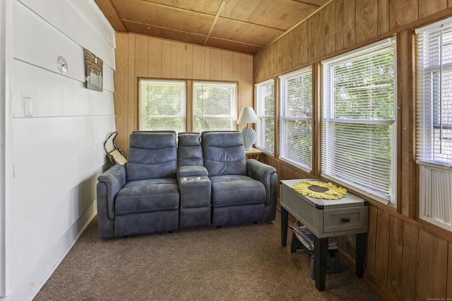 15 Denis Dr, Thompson, CT 06255 - sunroom featuring wooden walls, wooden ceiling, plenty of natural light, and carpet flooring