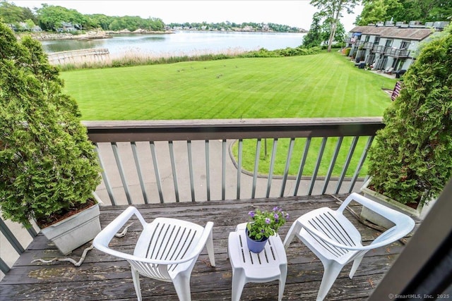 17 Harbour Vlg Unit F, Branford, CT 06405 - wooden terrace featuring a water view and a yard