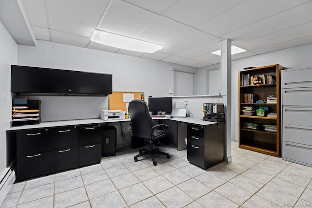475 Pine Tree Dr, Orange, CT 06477 - office area featuring a drop ceiling, light tile patterned floors, and a baseboard heating unit