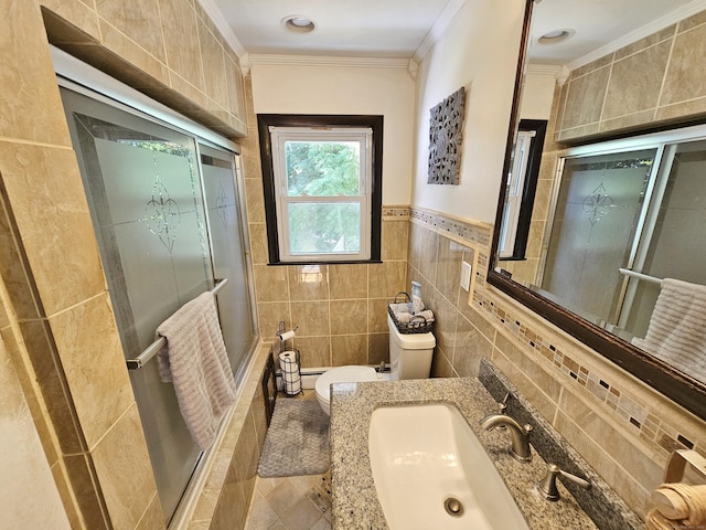 38 Sylvan Ave, Wallingford, CT 06492 - full bathroom with tile walls, crown molding, and vanity