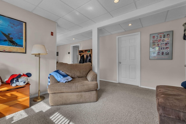 315 Judson Ave, Groton, CT 06355 - living area featuring carpet floors, a drop ceiling, and recessed lighting