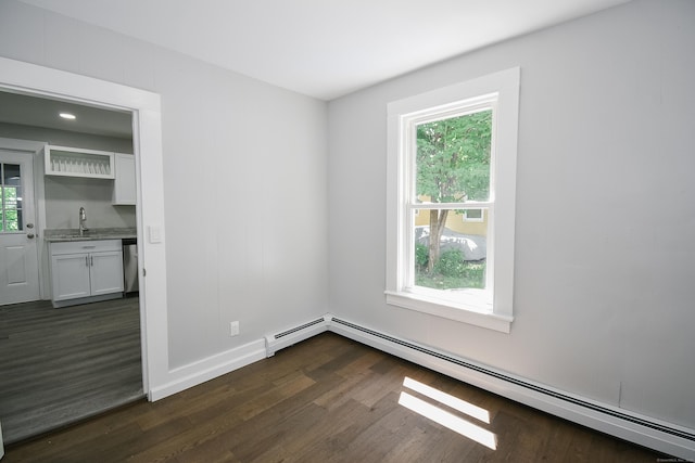 31 Chapman St, New Britain, CT 06051 - unfurnished room featuring a baseboard radiator, dark wood-style floors, and healthy amount of natural light