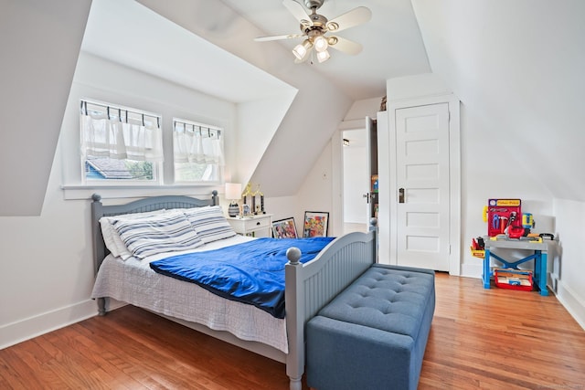 2 Clearview Ave, Norwalk, CT 06851 - bedroom featuring wood finished floors, vaulted ceiling, and a ceiling fan