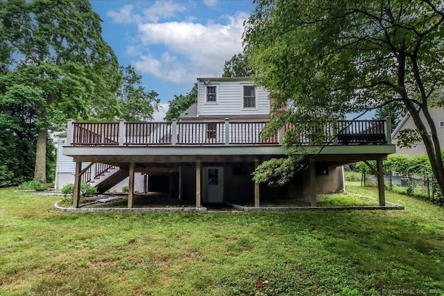 1384 N Benson Rd, Fairfield, CT 06824 - rear view of house featuring a deck, stairs, and a yard
