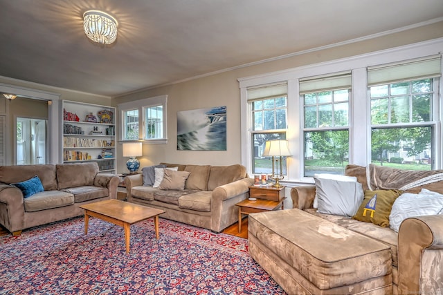 150 Westwood Rd, New Haven, CT 06515 - living area featuring ornamental molding, wood finished floors, and built in features