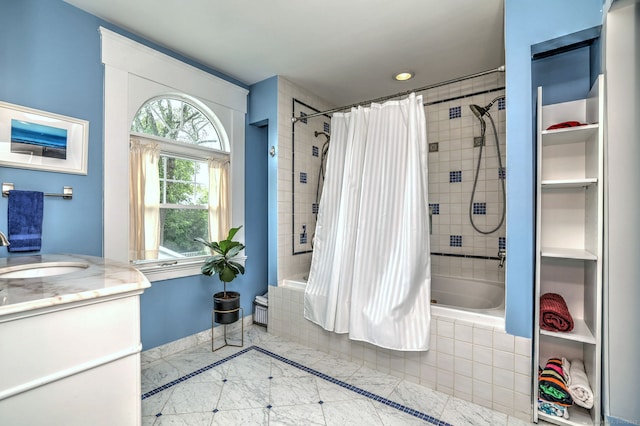 150 Westwood Rd, New Haven, CT 06515 - bathroom with tiled shower / bath, vanity, and recessed lighting