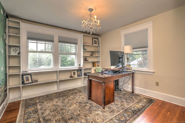 150 Westwood Rd, New Haven, CT 06515 - office area with a chandelier and dark wood finished floors