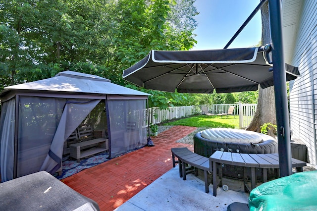 150 Westwood Rd, New Haven, CT 06515 - fenced backyard with a gazebo and a patio area