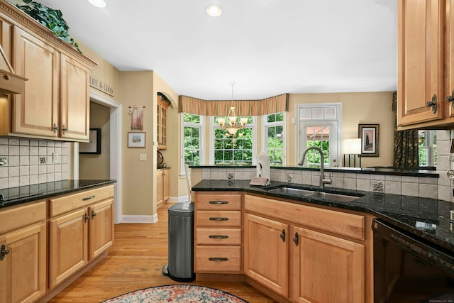 20 Lisbon Ter, Oxford, CT 06478 - kitchen featuring black dishwasher, tasteful backsplash, plenty of natural light, light wood-style flooring, and recessed lighting