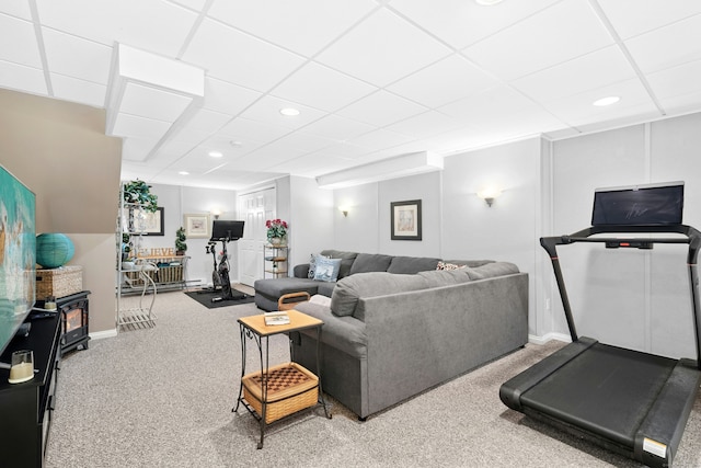 20 Lisbon Ter, Oxford, CT 06478 - living room featuring carpet flooring, a drop ceiling, and recessed lighting