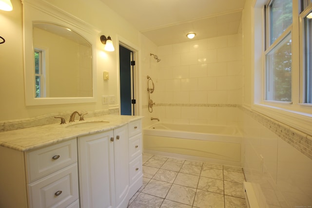1 Quaker Ridge Rd, Sherman, CT 06784 - full bathroom with vanity, bathtub / shower combination, marble finish flooring, and a baseboard radiator