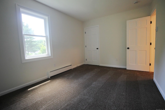 1 Quaker Ridge Rd, Sherman, CT 06784 - empty room with a baseboard radiator, dark colored carpet, and a smoke detector