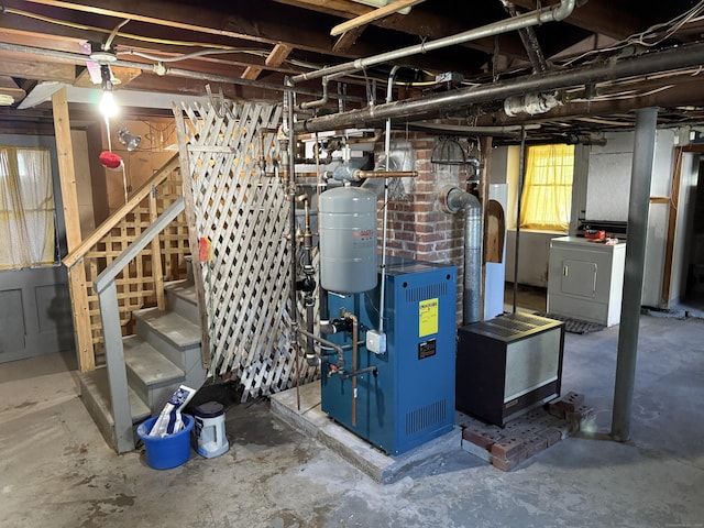 28 Maplerow Ave, Waterbury, CT 06705 - basement with washer / dryer, stairs, and a heating unit