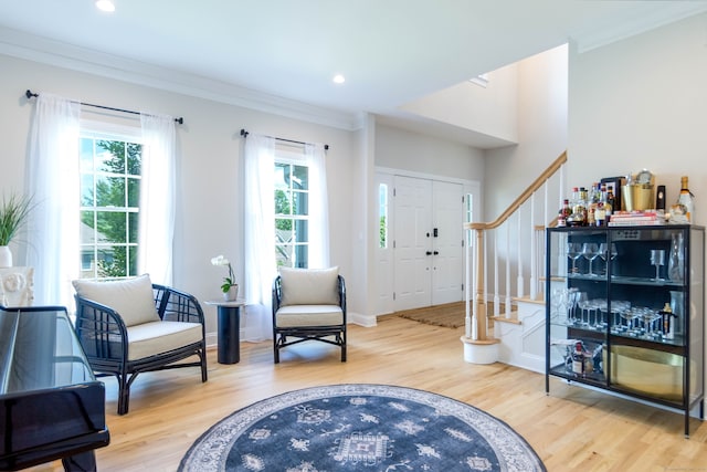 81 Salem Rd, Trumbull, CT 06611 - foyer with stairway, wood finished floors, ornamental molding, and recessed lighting