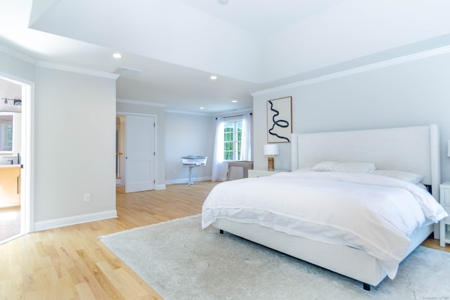 81 Salem Rd, Trumbull, CT 06611 - bedroom featuring ornamental molding, wood finished floors, recessed lighting, and connected bathroom