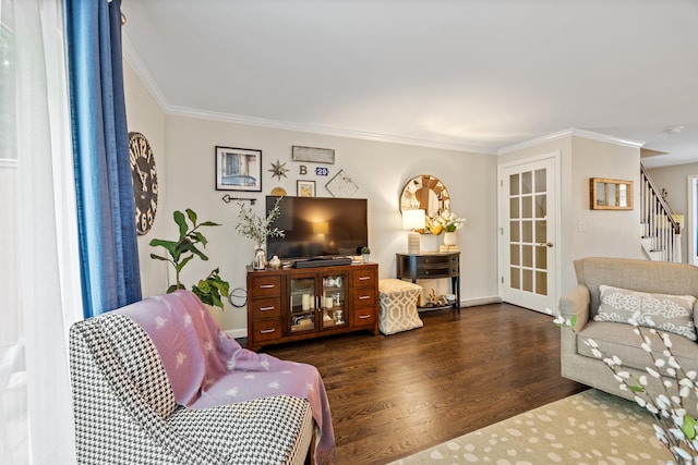 250 Summer St Unit 29, Southington, CT 06479 - living area with ornamental molding, stairway, and wood finished floors