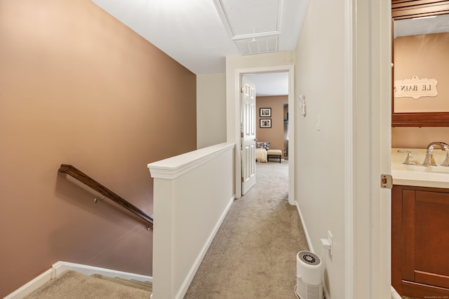 250 Summer St Unit 29, Southington, CT 06479 - hallway with an upstairs landing, attic access, and light colored carpet