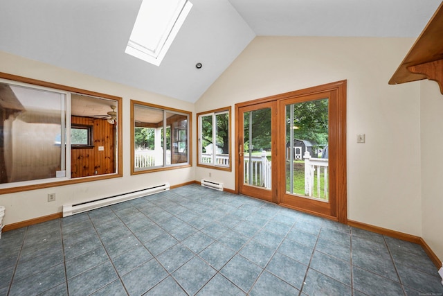 120 Knowles Ave, Southington, CT 06479 - unfurnished sunroom featuring baseboard heating, vaulted ceiling, and a skylight