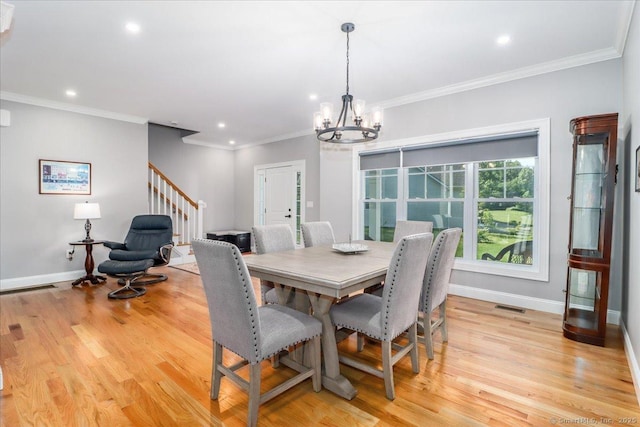 11 Tall Oaks Dr Unit 11, New Milford, CT 06776 - dining area featuring a chandelier, stairway, light wood-style flooring, recessed lighting, and ornamental molding