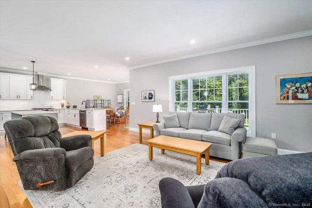 11 Tall Oaks Dr Unit 11, New Milford, CT 06776 - living area with light wood finished floors, ornamental molding, and recessed lighting