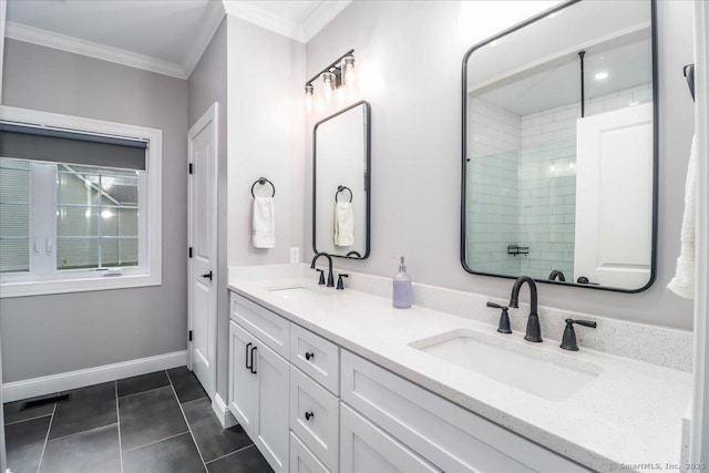 11 Tall Oaks Dr Unit 11, New Milford, CT 06776 - bathroom featuring crown molding, double vanity, and tile patterned flooring