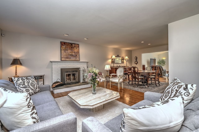 23 Fox Rd, Trumbull, CT 06611 - living area featuring wood finished floors, a fireplace, and recessed lighting