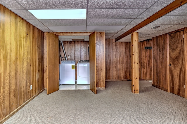 23 Fox Rd, Trumbull, CT 06611 - finished basement with carpet, independent washer and dryer, wooden walls, and a drop ceiling