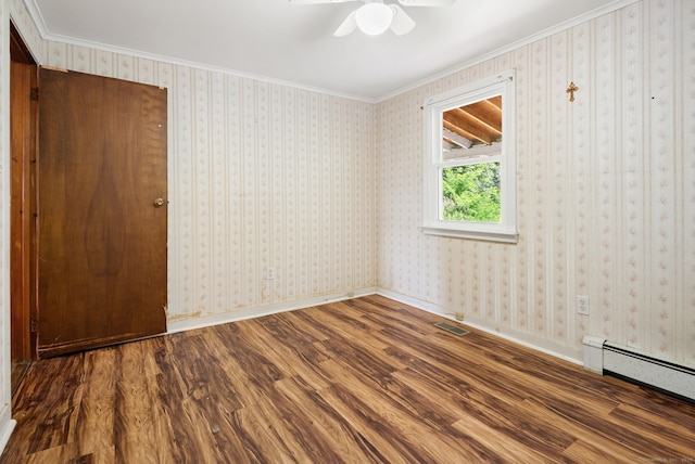 20 Mack Rd, Middlefield, CT 06455 - spare room featuring wood finished floors, a baseboard heating unit, ceiling fan, and ornamental molding