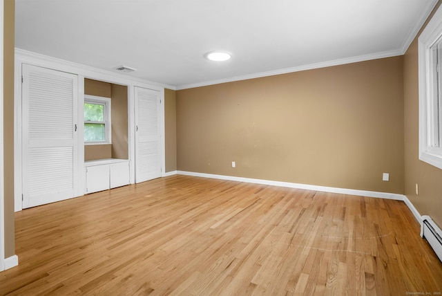 20 Mack Rd, Middlefield, CT 06455 - unfurnished bedroom with light wood-style floors, ornamental molding, and a baseboard radiator