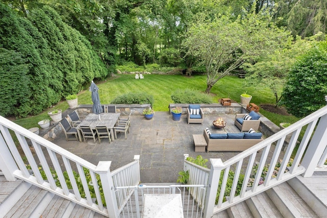 14 Highview Ave, Greenwich, CT 06870 - view of patio featuring an outdoor living space with a fire pit and outdoor dining area
