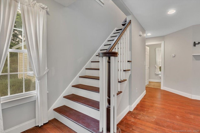 185 Chimney Hill Rd, Wallingford, CT 06492 - staircase with hardwood / wood-style flooring, plenty of natural light, and recessed lighting