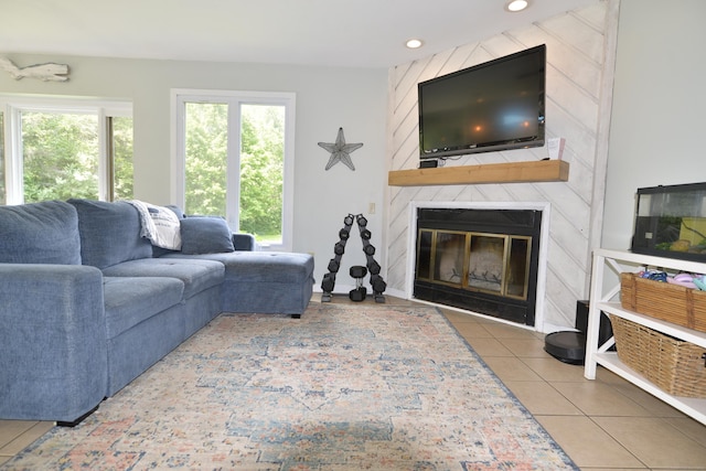 33 Oneil Rd, Oxford, CT 06478 - living area with tile patterned flooring, a premium fireplace, and recessed lighting