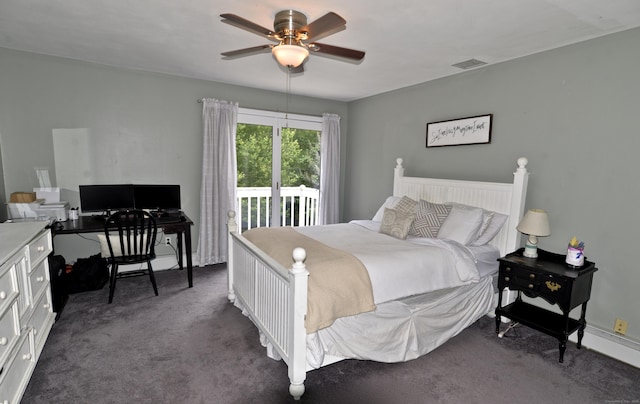 33 Oneil Rd, Oxford, CT 06478 - bedroom with access to exterior, dark carpet, ceiling fan, and a desk