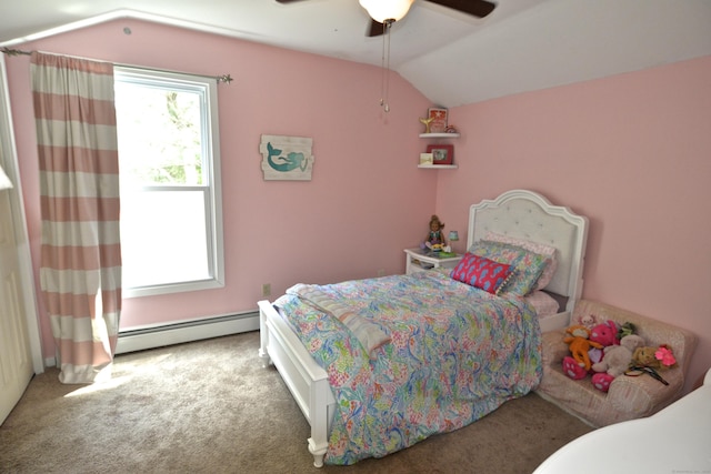 33 Oneil Rd, Oxford, CT 06478 - carpeted bedroom featuring lofted ceiling, a baseboard radiator, and ceiling fan