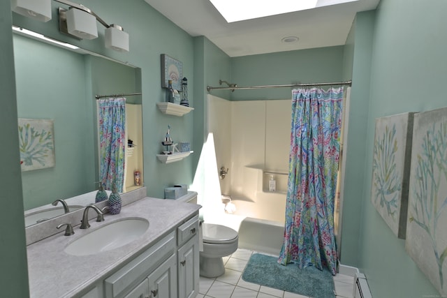 33 Oneil Rd, Oxford, CT 06478 - full bathroom with tile patterned floors, vanity, shower / bathtub combination with curtain, and a skylight