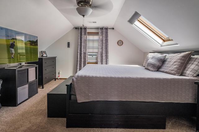 33 Thorpe St, North Haven, CT 06473 - bedroom featuring light colored carpet, a skylight, lofted ceiling, ceiling fan, and cooling unit