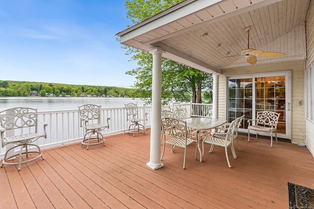 11 Bayside Dr, Wales, MA 01081 - wooden deck with a ceiling fan and a water view