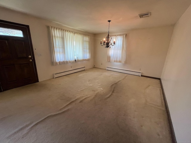 260 Capitol Ave, Waterbury, CT 06705 - unfurnished dining area featuring a baseboard heating unit, a chandelier, and carpet flooring