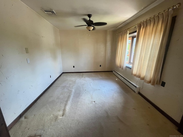 260 Capitol Ave, Waterbury, CT 06705 - unfurnished room with a baseboard heating unit, ceiling fan, and light colored carpet
