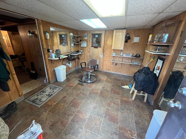 260 Capitol Ave, Waterbury, CT 06705 - interior space featuring wood walls, stone finish floors, and a paneled ceiling