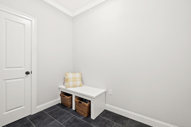 261 W St, Hebron, CT 06248 - mudroom with dark tile patterned floors and crown molding
