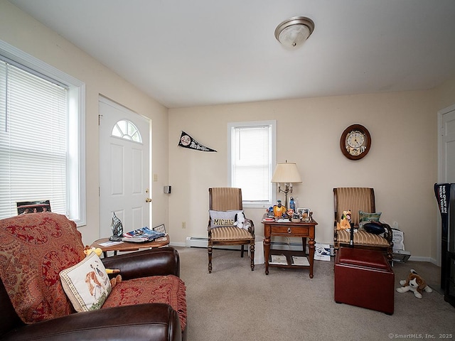 37 Landin St, Woodbridge, CT 06525 - carpeted living room with baseboard heating and baseboards